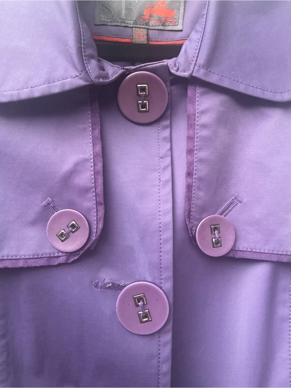 2XPOSE Purple Belted Trench Coat Jacket Medium Statement Buttons Mid-Length - Picture 9 of 11